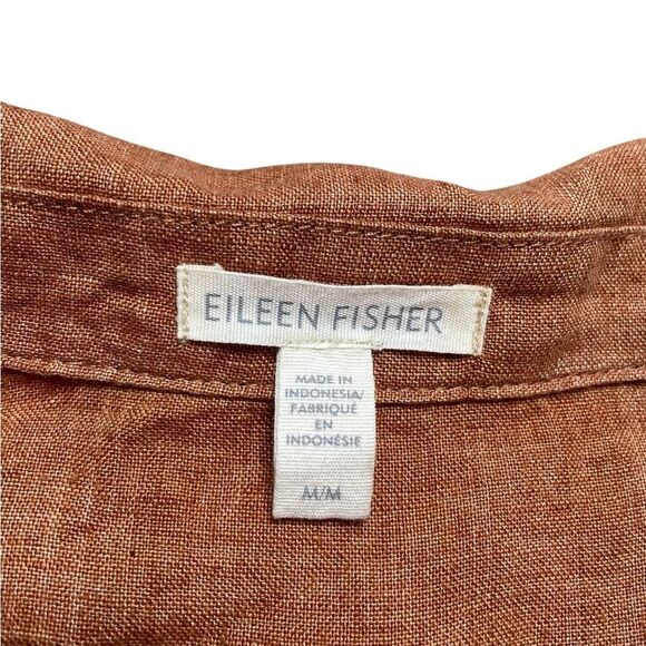 Eileen Fisher Copper Orange Organic Linen Button-Up Shirt Size Medium - Picture 6 of 6